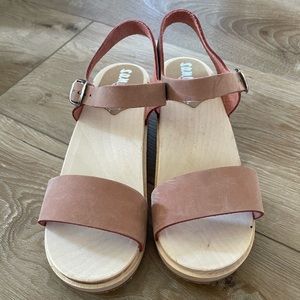 Women's Pink Slingback Wooden Platform Sandals